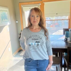 Cato Gray Long Sleeve Tee with Autumn Market Design